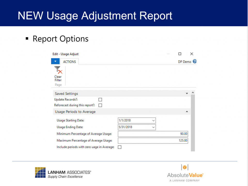 New Usage Adjustment Report