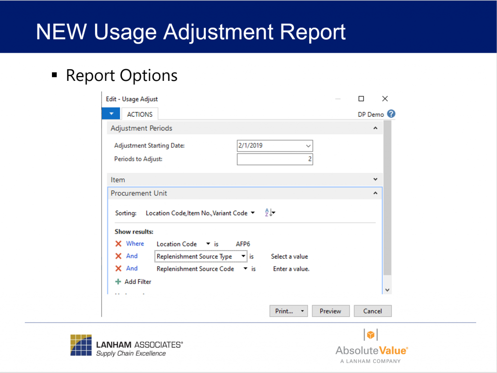 New Usage Adjustment Report Options